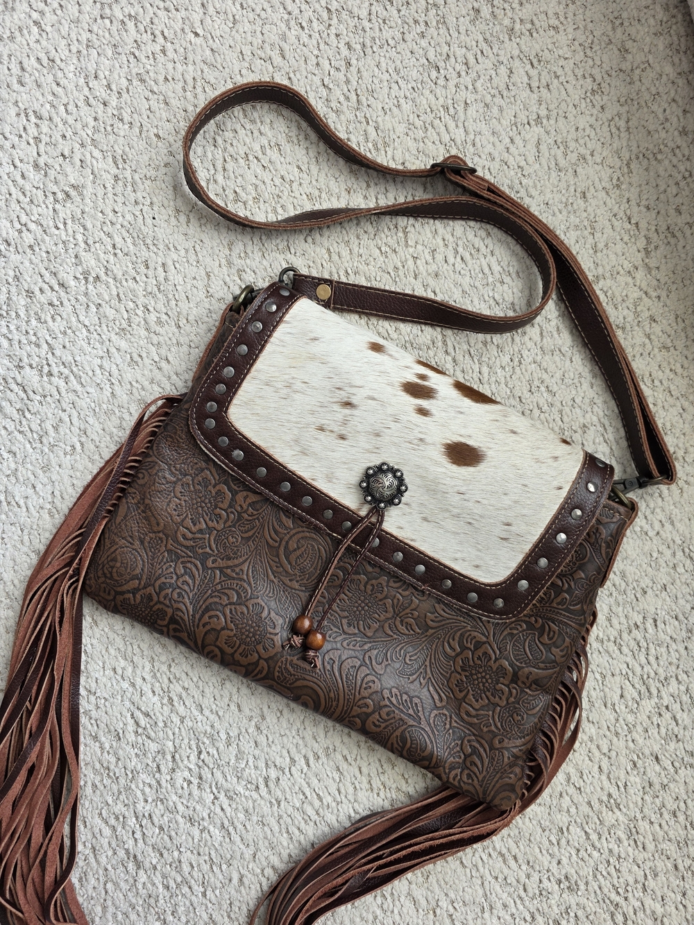 Myra Leather Crossbody Bag with Cowhide Accent